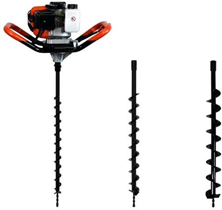 GT Garden Erdlochbohrer, Benzin Motor 52 cm3-3 PS, inkl. 3 Bohrer 40/60/80 mm