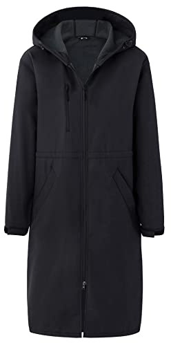 wantdo Unisex Waterproof Swim Parka Jacket Women Long Swim Coat Fleeced Black M