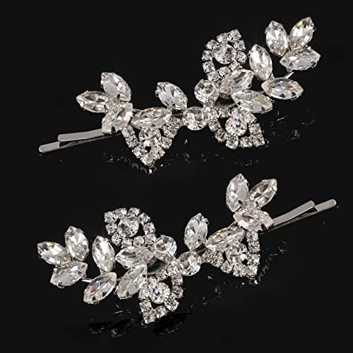 JSRQT 2 Piezas Plata Pinzas para el Pelo de Novia,Cristal Clips para el Pelo de Plata Rhinestone Barrette,Horquilla de Pelo Boda Accesorios para el Cabello Nupcial para Mujeres y Niñas