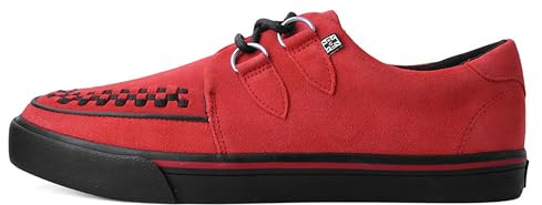 T.U.K. Creeper Sneakers for Men & Women – Suede Lace‑Up Shoes with Memory Foam Insoles – Punk, Goth, Rockabilly & Alternative Footwear - Red Suede - UK Men 8 / Women 9