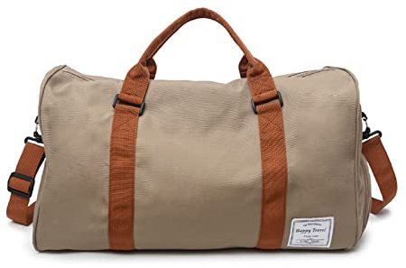 FANDARE Bolsa de Viaje Gran Capacidad Bolsa Deportivas de Gimnasio Mujer Hombre Bolsa de Fin de Semana Bolso Senderismo Maleta de manomochila de Viaje con Bolsillo húmedo y Zapato Compartimento Caqui