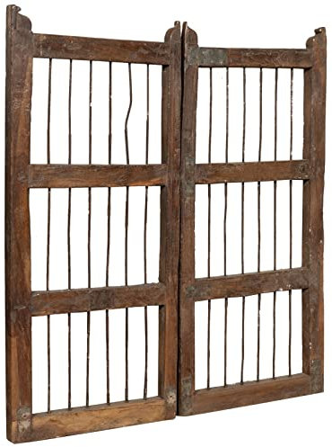 Biscottini Holztür für den Außenbereich 110 x 5 x 97 cm | Gartentor mit Doppeltür | Gartentor im Vintage restauriert