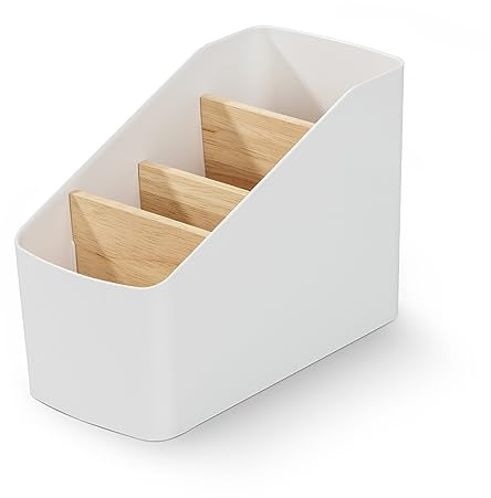 Niboken Fernbedienung Halter Organizer, Holz Schreibtisch Halterung mit 4 Abnehmbar Fächer, TV Klimaanlage Tischhalter Stift Make-Up Aufbewahrungsbox für Büro Schule Wohnzimmer