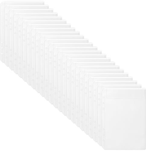 Lot de 24 pochettes d’insertion transparentes en PVC A5 – 6 trous, sans fermeture éclair, compatibles avec classeurs A5 à 6 anneaux. Idéal pour l’organisation et la gestion de budget.