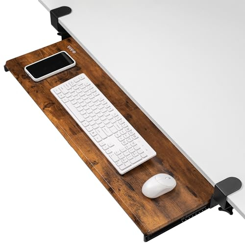 VIVO Utdragbar bricka med klämmor för tangentbord och mus för montering under skrivbordet, extra lång, 86 x 28 cm, mörkt trä, MOUNT-KB05D