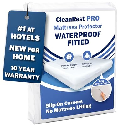 CleanRest Waterproof Mattress Fitted Sheet Protector, Ultimate Defense Against Spills and Wear, MicronOne Allergen Barrier, Breathable, Chemical-Free, Fits Mattress Depths 12 to 21 (Queen)