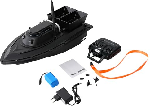 MEHOOSPVN 500 m, barca per mangimi, 1,5 kg, carico di 1,5 kg, barca per pesca, pesca finder, doppio motore, con navigatore a LED, colore nero