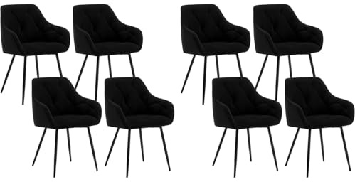 WOLTU Dining Chairs Set of 8, Upholstered Ergonomic Chairs, Black | With Backrest, Armrests, Metal Legs for Kitchen Living Room Bedroom Lounge Office Dressing Room, Velvet