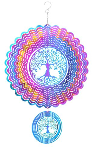 LUKDUNG Carillon éolien en acier inoxydable, carillon à vent cinétique à suspendre pour jardin, extérieur, cour, décoration d'art, pour extérieur, intérieur, salon, couloir, cour, diamètre : 25 cm