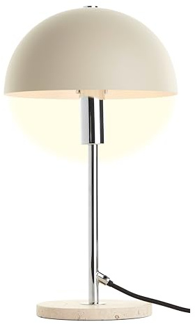Lámpara de mesa Lightbox seta | 36 cm de altura | lámpara de escritorio con interruptor basculante y base de piedra travertino | como lámpara de oficina o de cabecera | de metal en color negro plata