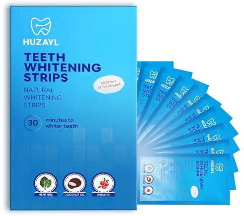 HUZAYL Teeth Whitening Strips – 14 Treatments, Non Peroxide & Enamel Safe Pap Formula, Fast Coffee, Tea & Wine Stain Remover for Sensitive Teeth, Mint Fresh
