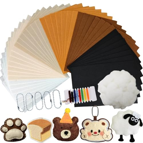 HanCheng 42 PCS Craft Felt Fabric,6 Colours Felt Sheets with 50g Stuffing,5 Ball Chain,Needle and Thread,1mm Thick Nonwoven 20 x 30 cm,Fabric for Sewing and DIY Crafts (Morandi Series)