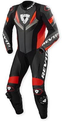 REV'IT! Revit Quantum 3 Tuta in pelle da moto monopezzo traforata, antracite/rosso neon, 56