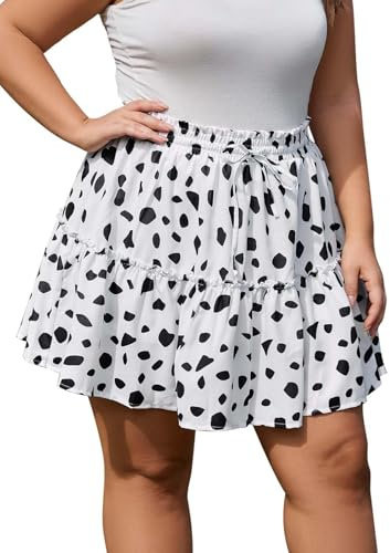 Moon Wood Jupe Short Femme Floral à Volants Jupe Courte Évasée Taille Haute Élastique Mini Skirt avec Short Décontractée Grande Taille