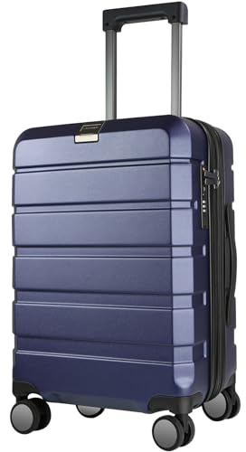 KROSER Handgepäck Koffer 55x40x20 - Leicht, Hartschale, Reisekoffer Trolley mit 4 Rädern & Integriertes TSA-Schloss, Robuster Trolley-Koffer mit USB-Anschluss, 20-Zoll-Handgepäck, Marine
