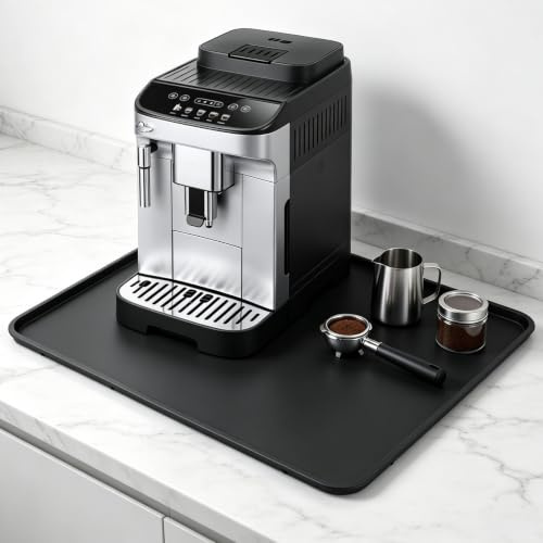 Silikonmatta Underlag för kaffemaskin 50 x 40 cm, platt kaffematta | med kant med noppor, vattentät halkfri lämplig för Philips, De'Longhi, Ninja, Nespresso