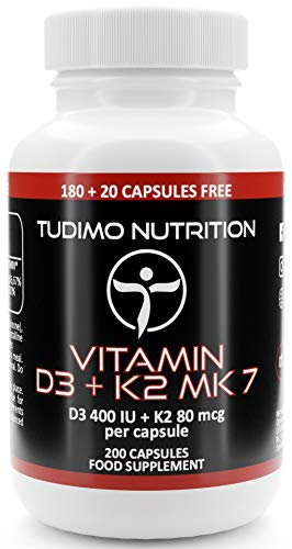 Integratore Vitamina D3 K2 MK7 400 IU / 80 mcg - 100 pz (Scorta 3+ Mesi) di Capsule a Disgregazione Rapida con Vit K2 Menaquinone e Vit D3 Polvere Colecalciferolo Qualita Premium