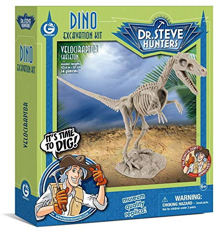 Dr Steve Hunters 91031BF Kit d'excavation Dino Dig Velociraptor 14 pièces Jouet éducatif scientifique Oncle Milton Multicolore - version anglaise