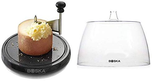 Boska Monaco Käseschaber Set Marmor mit Käseglocke + Gratis 4er Set EKM Living Edelstahl Trinkhalme