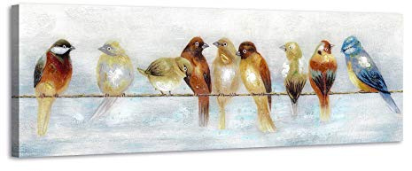 ARTISTIC PATH Abstract Birds Canvas Wall Art: Colorful Birds on Wire Picture Sparrow Painting Artwork for Living Room (45 W x 15 H, Multi-Sized)