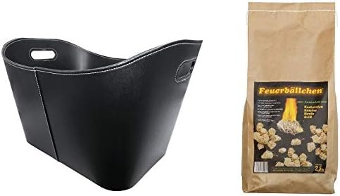 Metrox 4321901_99168 - Cesto in legno con palline di fuoco, 2,5 kg (cesto con rivestimento in similpelle e maniglie, durata 10 min, accensione per camino, prodotto naturale)
