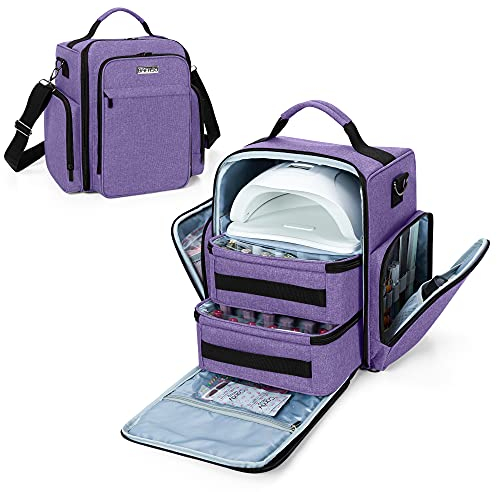 BAFASO Nail Polish Organiser Holds 48 Bottles (15ml - 0.5 fl.oz) and a Nail Lamp, Large Nail Polish Case with 2 Removable Pouches and Multiple Storage Sections (Bag Only), Purple (Patented)