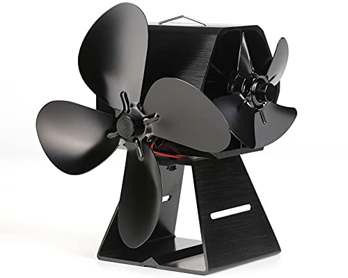 CRSURE Doppelmotoriger Kaminventilator Ofenventilator 4-Blatt-Ofenventilator Wärmebetriebener Holzbrenner-Feuerventilator Umweltfreundlich und effizient für Holzbrenner/Kamin