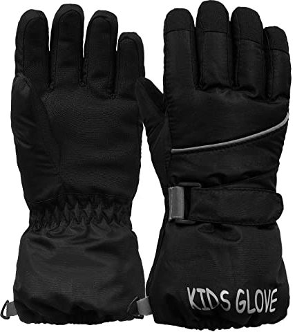 Ski Handschuhe für Kinder - wasserdichte und Winddichte Winterhandschuhe Warm Sporthandschuhe Snowboardhandschuhe für Outdoor-Sport, Fahrradhandschuhe Warme Handschuhe in Winter Schwarz S