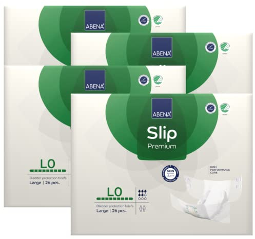 ABENA Slip Premium All-in-One Inkontinenzschutz, Eco-Label, Größe L (100–150 cm Taillenumfang), Saugfähigkeit 2000 ml, 4 x 26 Stück (Damen und Herren)