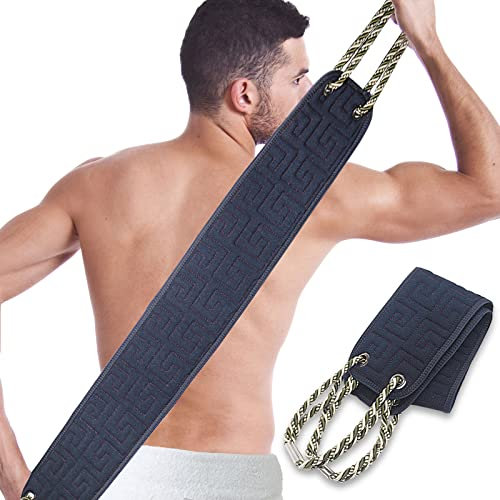 dodiff Gommage exfoliant pour le dos pour douche, 96,5 cm de long avec deux poignées pour homme et femme, acné, nettoyant double face pour le dos de bain pour frotter votre peau