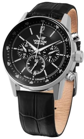 Vostok Europe Herrenuhr mit Lederband Limousine GAZ-14 Chronograph SII VK63 Datum 560A690