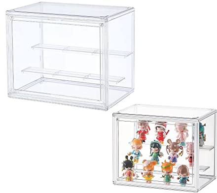Siyecioa Vitrinas para Colecciones Vitrina Cristal Expositora Metacrilato, Caja de Exhibición de Acrílico Transparente, Vitrina de Muñecas con Puerta para Figuras Coleccionables (27×18×21)