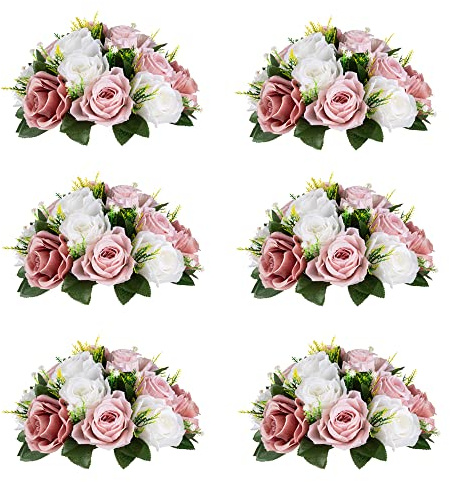 Inweder Flower Centerpieces for Wedding Tables: Wedding Table Decorations Dusty Rose & White Flower Balls Centerpieces for Engagement Cerebration Party Center Pieces 6 Packs