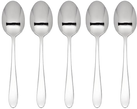 Set of 5 Teaspoons - Stainless Steel Spoon, Durable, Rust-Resistant, Mirror Finish, Dishwasher Safe - for Home, Office, Parties - Stylish Utensils for Tea, Coffee, Desserts