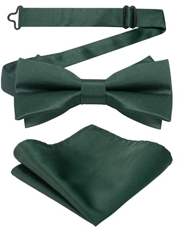 JEMYGINS Herren Mattem Stoff Doppellagiger Fliege und Einstecktuch Set,dunkelgrün