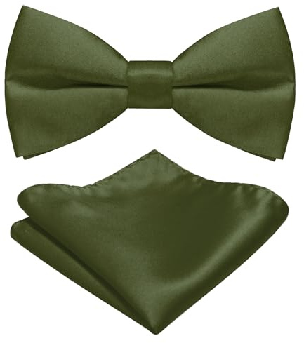 JEMYGINS Nœud Papillon pour Homme Disponible en Couleurs unies Mates Comprenant un Ensemble de Pochettes de Costume olive verte