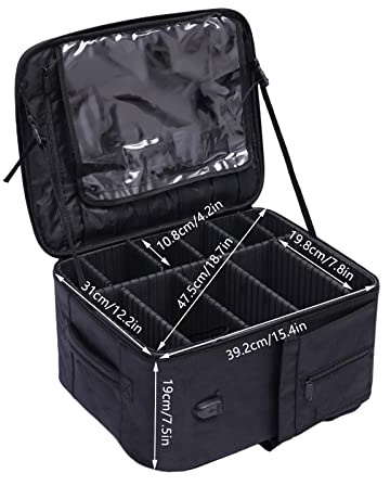 Kaichenyt Neceser de maquillaje, grande, profesional, organizador de maquillaje, maletín de viaje, con correa ajustable y divisores para mujeres maquilladoras, Negro , NO
