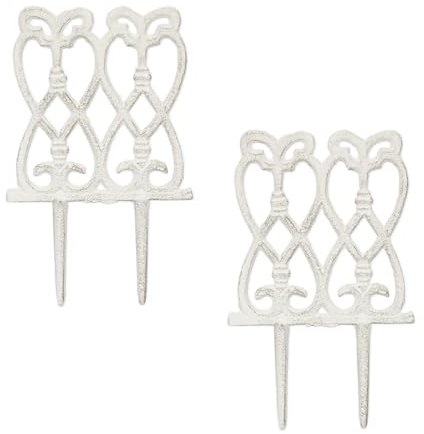 Relaxdays 4 x Beeteinfassung, Gusseisen, HxB: je 25 x 14,5 cm, Zierzaun Garten, zum Stecken, Beetzaun antik, Beetumrandung, weiß