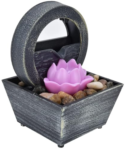 Tabletop Fountain with Stones 3V USB Plastic LED Flower Water Fountain for Home Office Table Decoration