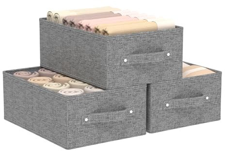 ENUMAIL Collapsible Storage Boxes, Fabric Cloth Organizer Baskets, Cube Bins for Organizing Home, Office and Closet, Grey, 3 Pack,33x23x14cm