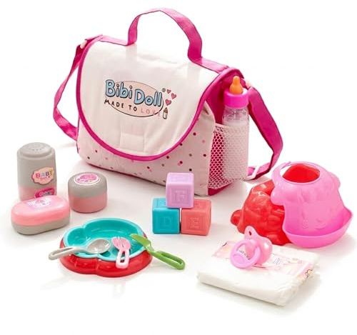 Bibi Doll 16-Piece Baby Doll Changing Bag & Accessories - Pretend Care Set with Mat, Nappy, Magic Milk Bottle, Potty, Feeding Bowl, Dummy - Nurturing Role Play Toys for Kids, Girls & Boys, Ages 3+