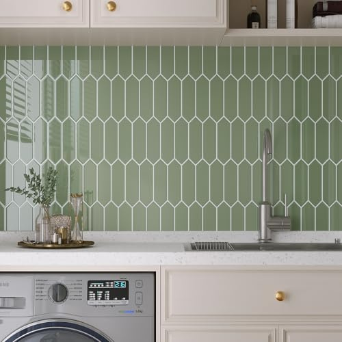 VaryPaper Piastrelle Adesive Cucina Esagono Lungo Verde 30.5cmx30.5cm 10 Pezzi 3D Adesivi per Piastrelle Mattonelle Adesive Bagno Impermeabile Pannello Paraschizzi Adesivo Muro Cucina Camino Scale