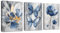 WENGTIAO 3Pcs Blau Schmetterling Blumen Leinwand Bilder Kunstdrucke Gerahmte Bild Aesthetic Abstrakt Geblümt Malerei Wandbilder auf Leinwand Modern Wohnzimmer Schlafzimmer Wanddeko 30x40 cmx3