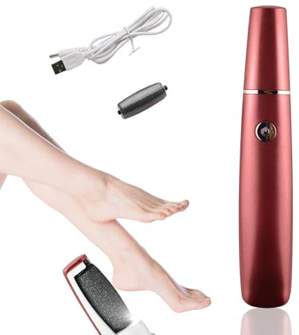Rimozione calli elettrico per piedi, per la cura dei piedi, per calli e calli ricaricabili, con 2 rulli di ricambio per rimuovere i calli (rosso)