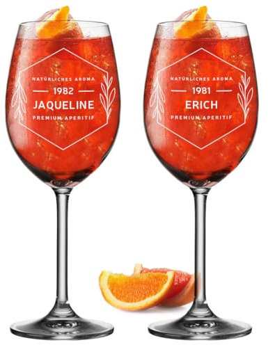 polar-effekt Aperol Spritz Lot de 2 verres à liqueur 460 ml avec gravure – Coffret cadeau pour les amateurs d'apéritif – Verres pour boissons, Lillet, Sarti et vin