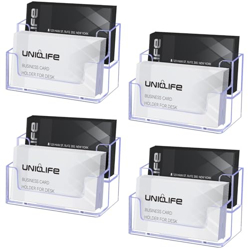 Uniclife Portabiglie in Acrilico 4 Pezzi per Scrivania 2 Scomparti Portacard Trasparente per Uomo e Donna Organizzatore per Ufficio Casa Mostre Capienza 120 Carte