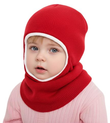 DRESHOW Bebis Mössa Vinter Varm Mössa Halsduk Barn Beanies Fleecefodrad Stickad Huva Mjuka Hattar Vindtät Balaclava för Småbarn Pojkar Flickor 1-6 År