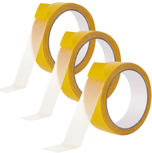 Jinkox 3pcs Heavy Duty Hem Tape Double Sided Fabric Tape, 1 Inch X 33FT | Hemming Tape for Curtains, Stitch Pants Sewing Clothes Dresses, No Sew No Iron