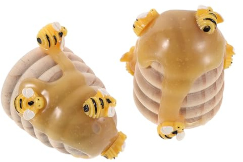 Angoily Lot de 2 Plateaux Décoratifs en Bois Alvéolé Forme Ruche avec Figurines D’Abeilles Miniatures, Décoration de Fête Printanière Rustique pour Maison, Jardin et Centre de Table