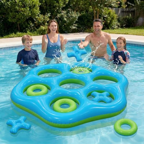 AEYAKA Gioco Tris Gonfiabile da Piscina, Grande Gioco Galleggiante con 6 Pedine, Gioco d’Acqua per Bambini e Adulti, Festa Estiva Outdoor (Esagono Blu e Verde)